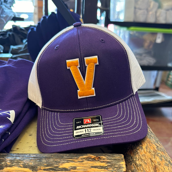 Purple / White Hat with Gold V