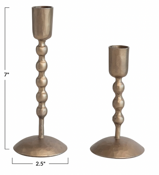Hand-Forged Iron Taper Holders, Antique Brass Finish