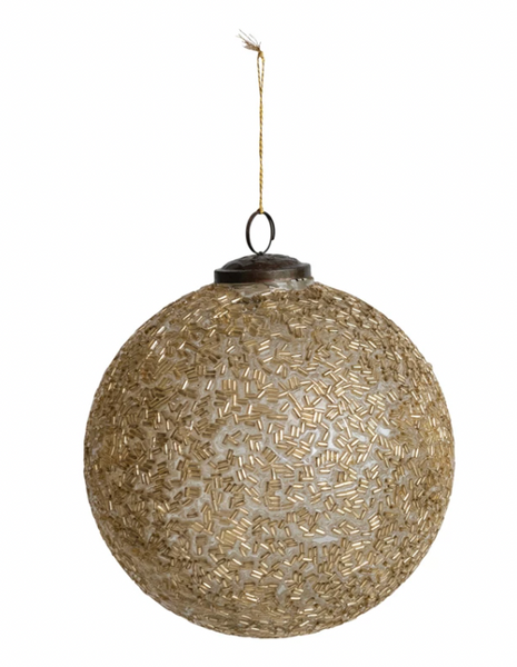 6" Round Glass Ball Ornament w/Beads
