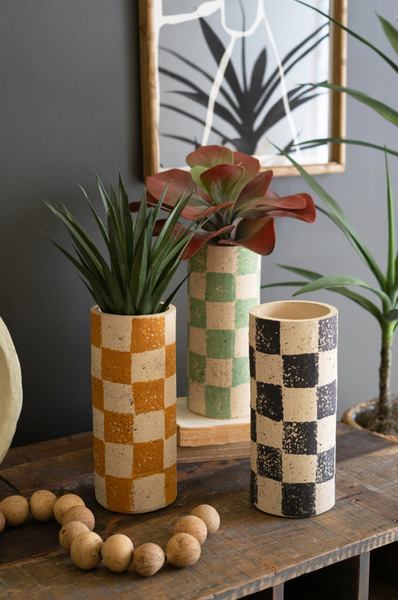 Checkered Clay Triangles Vases