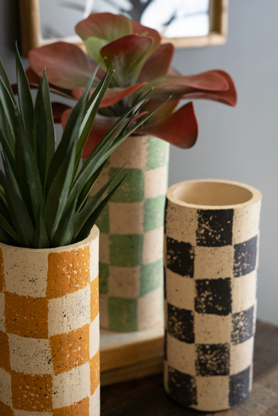 Checkered Clay Triangles Vases