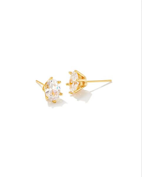 Cailin Crystal Stud Earrings Gold Metal White Cz