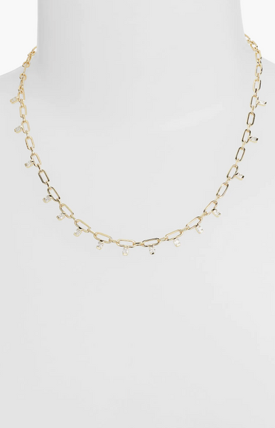 Lindy Crystal Chain Necklace Gold White Cz