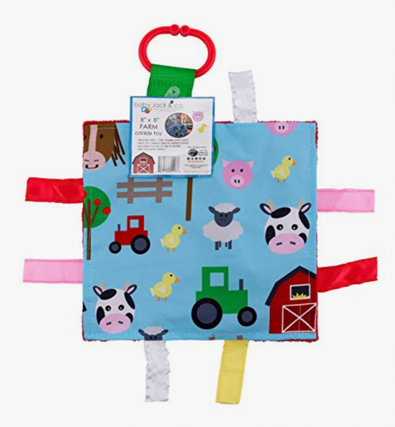Farm Crinkle Tag Square 8x8 Baby Teach At Home Toy