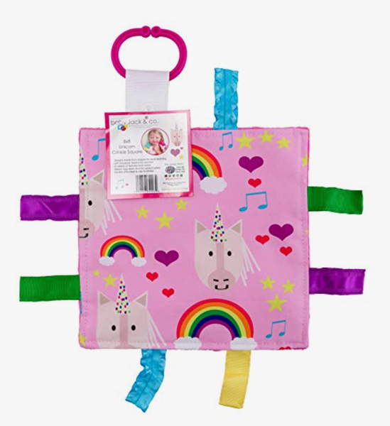 Unicorn Hearts Crinkle Tag Square 8x8 Baby Teach @ Home Toy