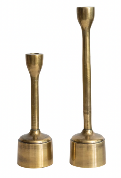 Cast Aluminum Taper Holders, Antique Brass Finish, Set of 2