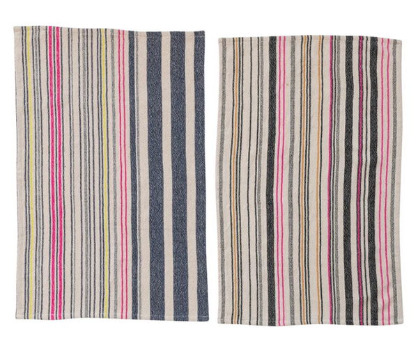 Woven Cotton Tea Towel w/ Stripes