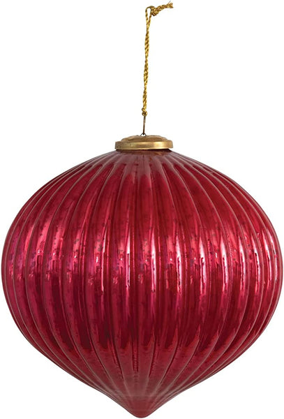 11" Round x 12"H Embossed Mercury Glass Ornament, Red
