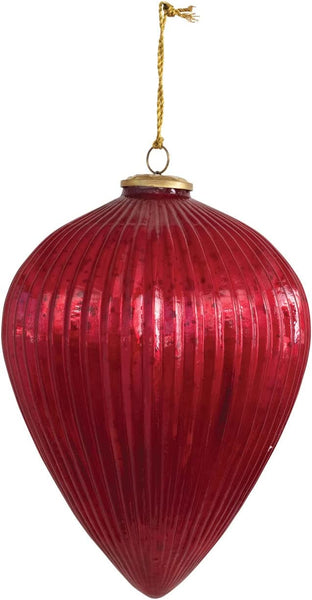 9" Round x 12"H Embossed Mercury Glass Ornament, Red