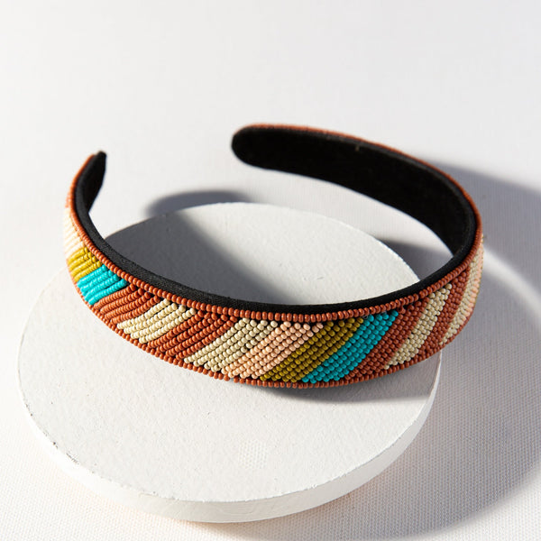 Rust and Turquoise Diagonal Stripe Headband