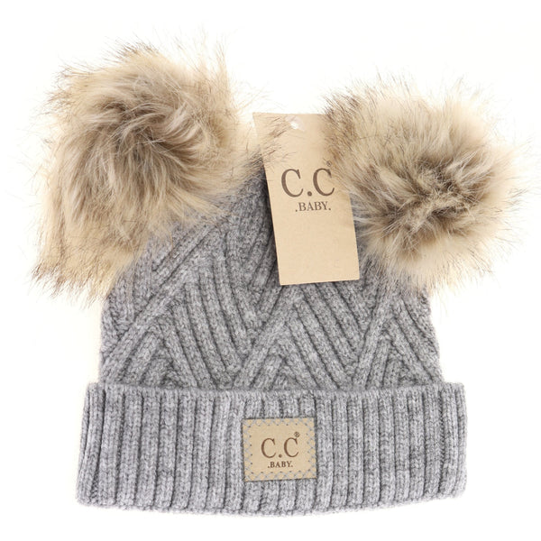 Baby Large Patch Heathered Double Pom CC Beanie