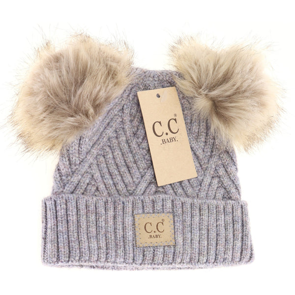Baby Large Patch Heathered Double Pom CC Beanie