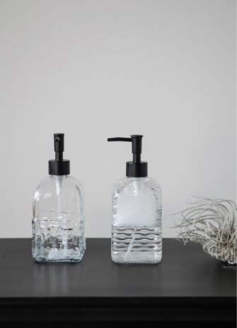 Embossed Glass Soap Dispenser w/Pump - 2 Styles