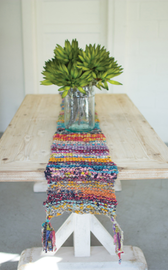 Knitted Kantha Runner with tassels