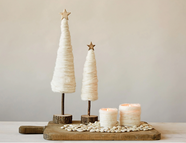 Wool Christmas Tree w/Star and Wood base - 2 Sizes