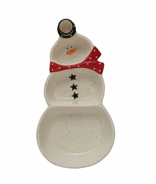 Stoneware Snowman Dish with Top Hat Toothpick Holder