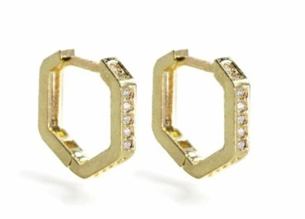 Pave Hexagon Huggie Earrings