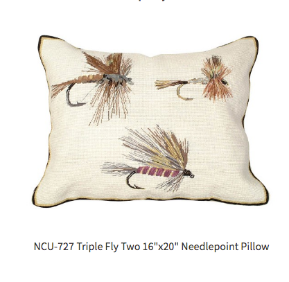 Triple Fly Needlepoint Pillow - 16 x 20"