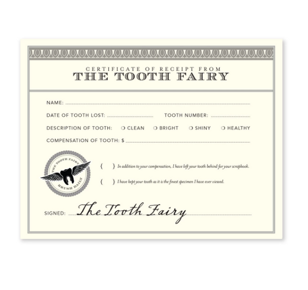 Tooth Fairy Receipt Card w/ Envelope