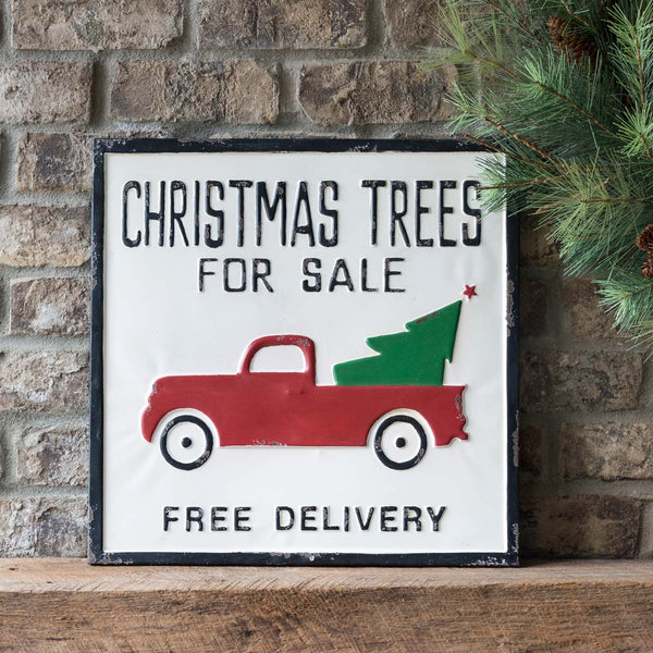 Christmas Tree And Free Delivery Metal Sign
