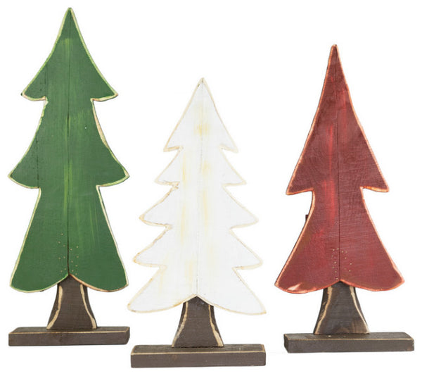 Set of Three Painted Wooden Christmas Trees