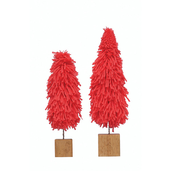 3" Round x 11-3/4"H Fabric Yarn Tree with Wood Block Base, Hot Pink