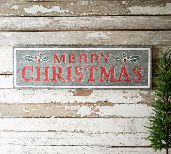 Painted Metal Merry Christmas Sign, 32"L X 10"H
