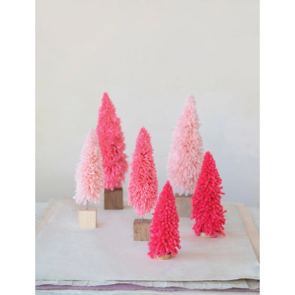 2-3/4" Round x 9-1/2"H Fabric Yarn Tree with Wood Block Base, Hot Pink